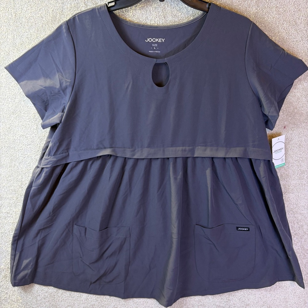 Jockey Scrub Top Women Large Gray Keyhole Empire Waist Tri-Blend 2481-1004 NEW